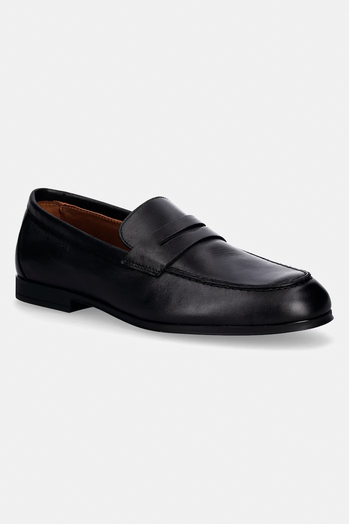 Tommy Hilfiger loafersy męskie skórzane FLEXIBLE SLIM LEATHER LOAFER czarny FM0FM05849