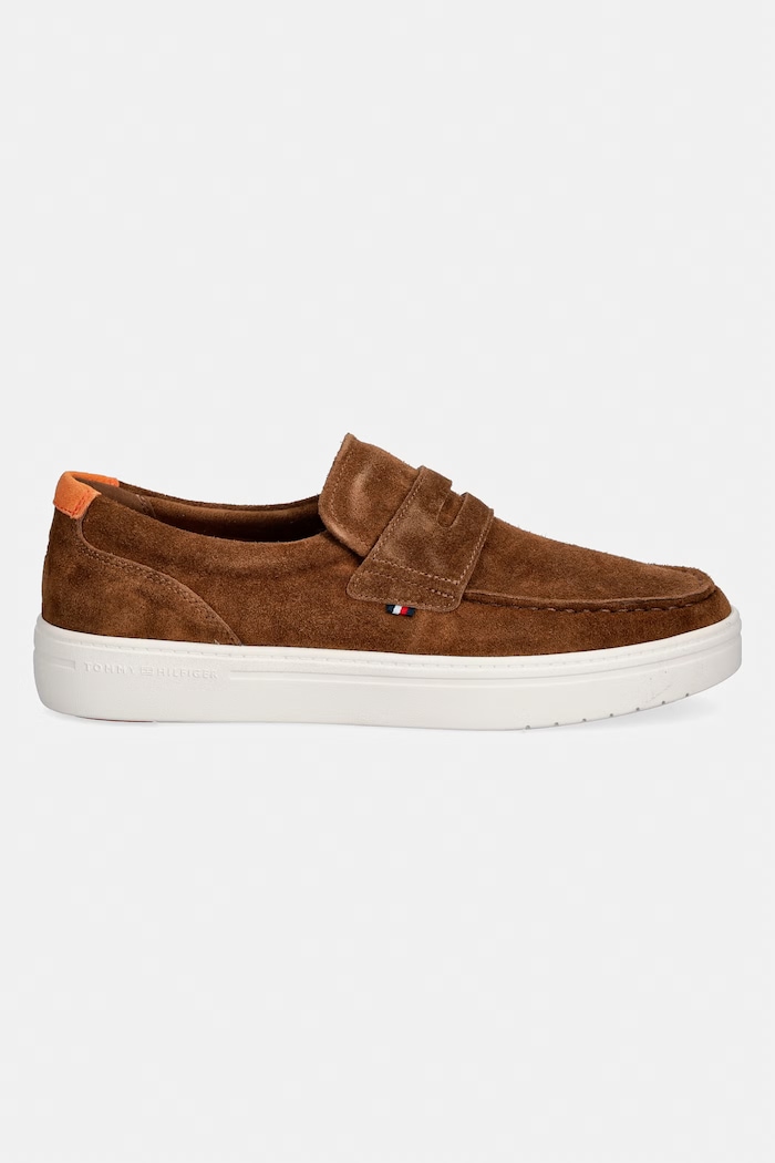 Tommy Hilfiger mokasyny męskie zamszowe MODERN LIGHT HYBRID SUEDE LOAFER FM0FM05786 brązowy SS26