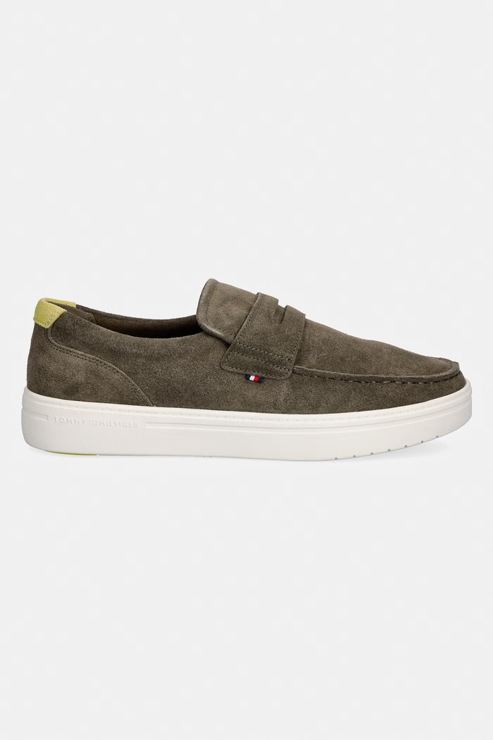 Tommy Hilfiger mokasyny męskie zamszowe MODERN LIGHT HYBRID SUEDE LOAFER FM0FM05786 zielony SS26
