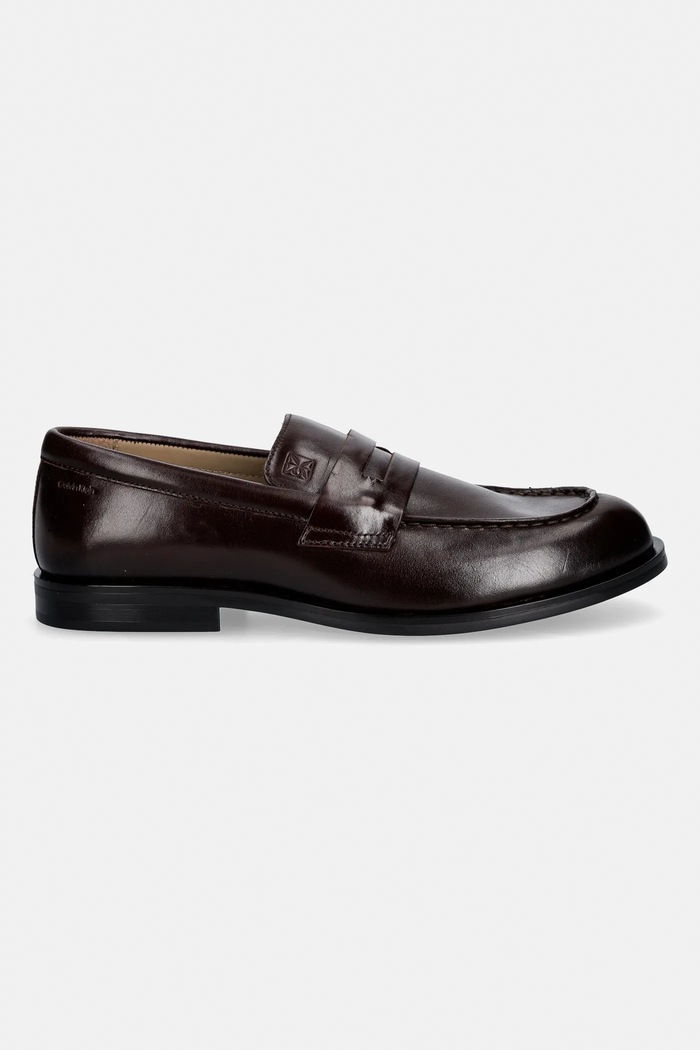 Usnjeni mokasini Calvin Klein ESS RUBBER PENNY LOAFER POL LTH HM0HM02025 rjava SS26