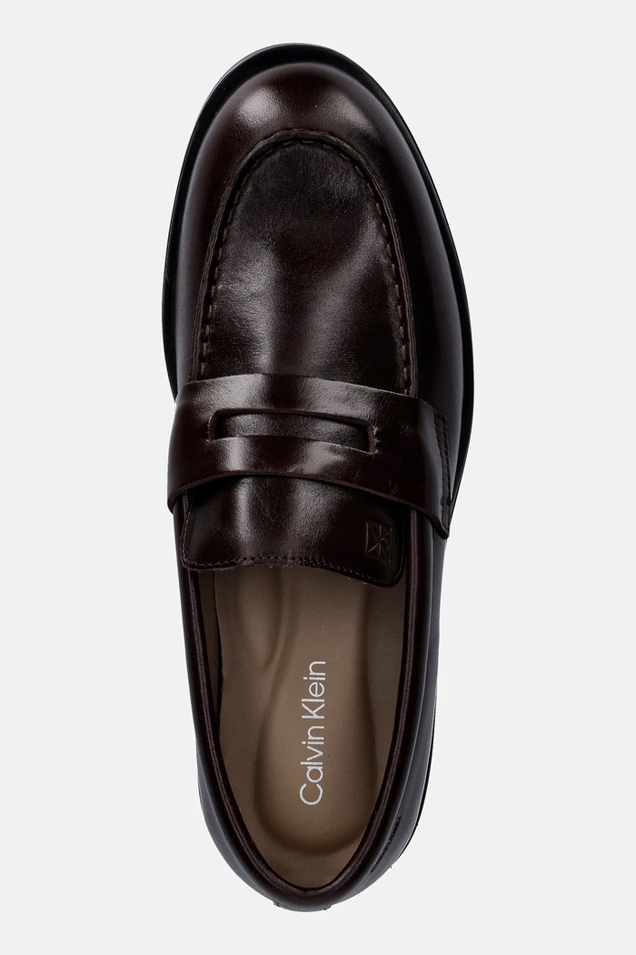 Usnjeni mokasini Calvin Klein ESS RUBBER PENNY LOAFER POL LTH rjava HM0HM02025