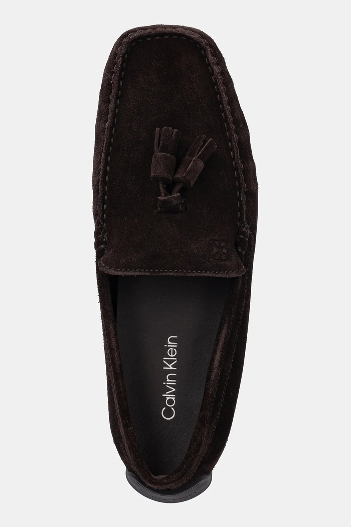Mokasini iz semiša Calvin Klein DRIVER TASSELS SU rjava HM0HM02028