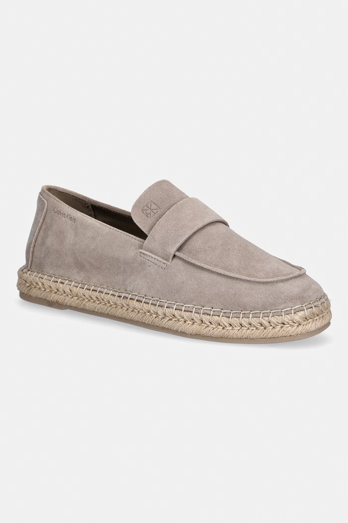 Calvin Klein espadryle męskie zamszowe ESPADRILLE LOAFER BAND SU beżowy HM0HM02072