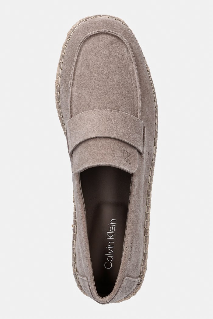 Calvin Klein espadryle męskie zamszowe ESPADRILLE LOAFER BAND SU beżowy HM0HM02072