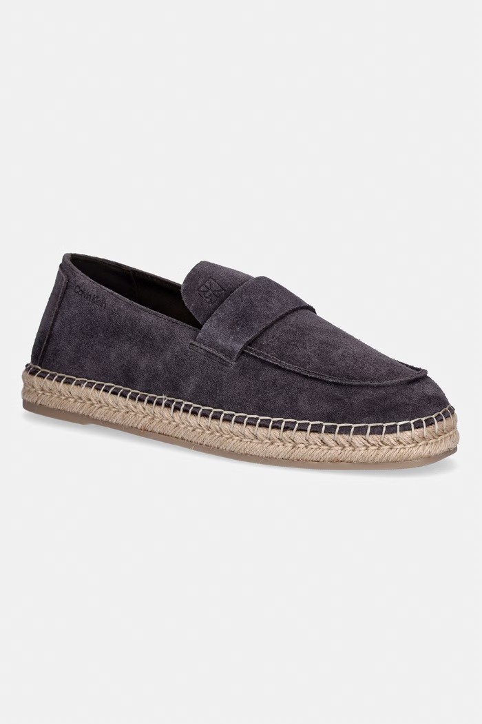Calvin Klein espadrile pentru bărbați, din piele întoarsă ESPADRILLE LOAFER BAND SU gri HM0HM02072