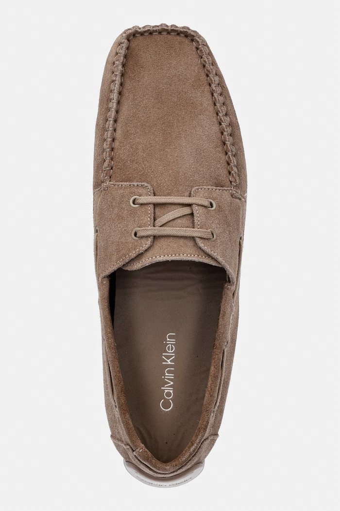 Calvin Klein mocasini pentru bărbați, din piele întoarsă DRIVER BOAT SU maro HM0HM02084