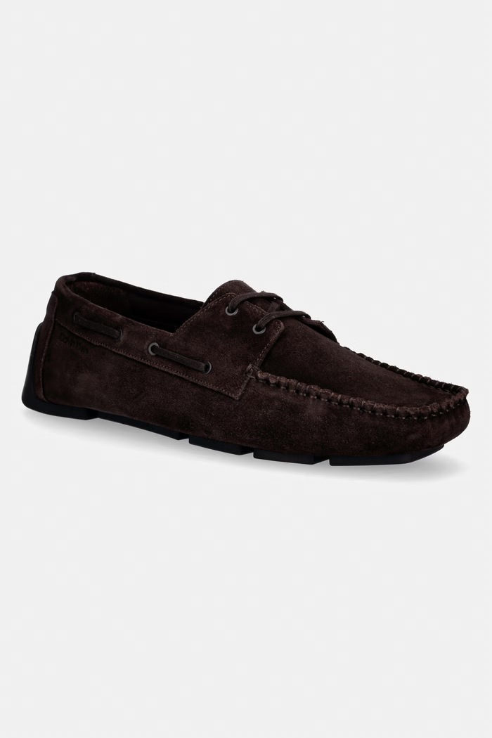 Calvin Klein mocasini pentru bărbați, din piele întoarsă DRIVER BOAT SU maro HM0HM02084