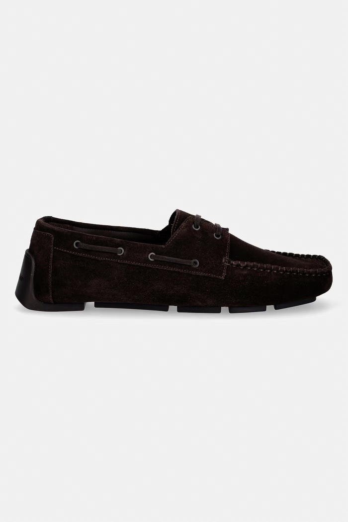 Calvin Klein mocasini pentru bărbați, din piele întoarsă DRIVER BOAT SU HM0HM02084 maro SS26