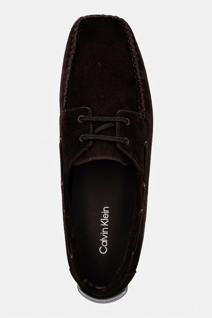 Calvin Klein mocasini pentru bărbați, din piele întoarsă DRIVER BOAT SU maro HM0HM02084