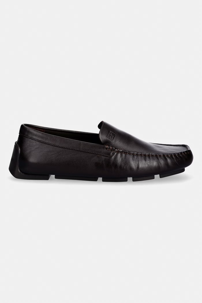 Calvin Klein mocasini pentru bărbați, din piele DRIVER PENNY EMBL LTH HM0HM02085 maro SS26