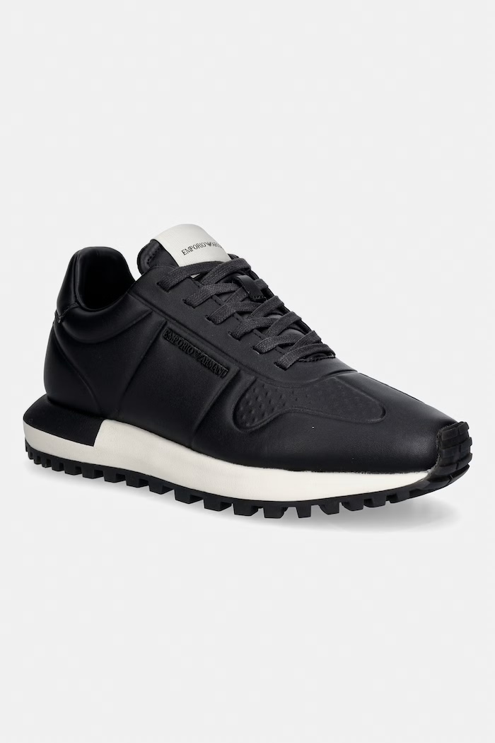 Kožené tenisky Emporio Armani nízky čierna EM003740.AF19726.MC005