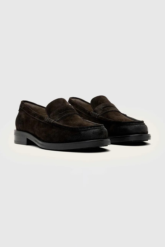 Mokasinke od brušene kože AllSaints Bloom Suede Loafer M022FC.DBR smeđa SS26