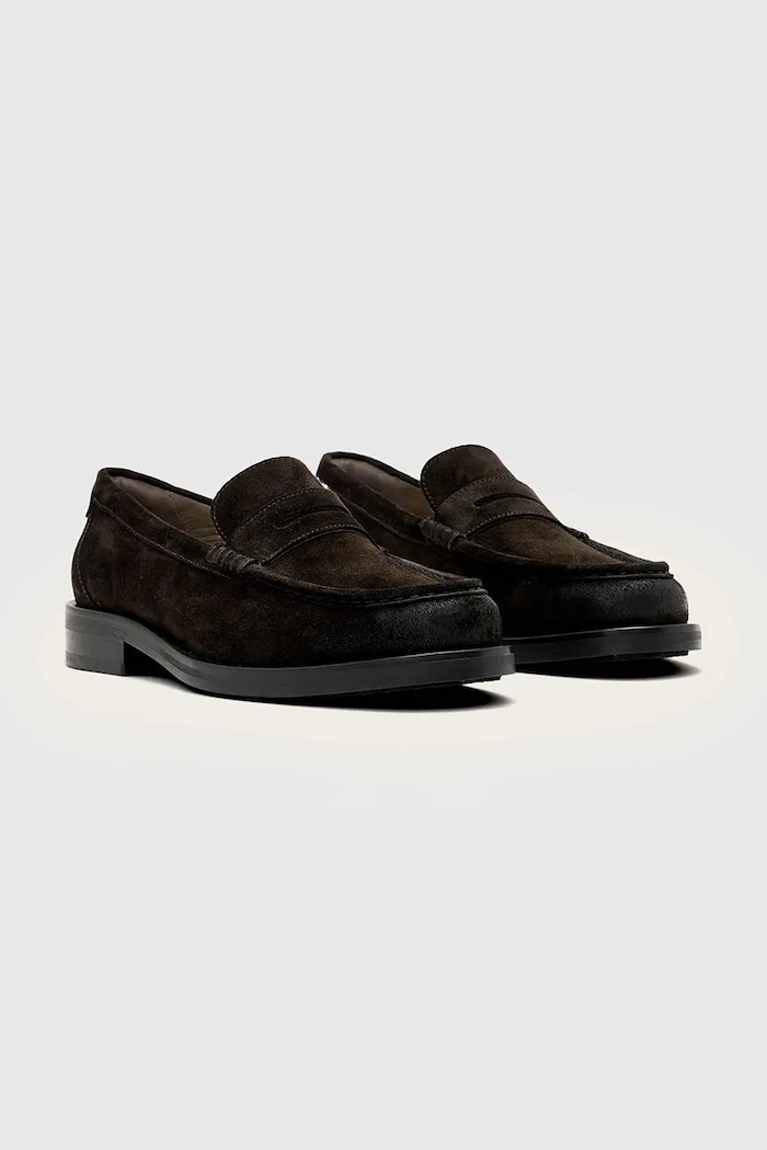 Mokasinke od brušene kože AllSaints Bloom Suede Loafer M022FC.DBR smeđa SS26