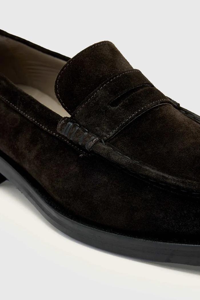 Mokasinke od brušene kože AllSaints Bloom Suede Loafer smeđa M022FC.DBR