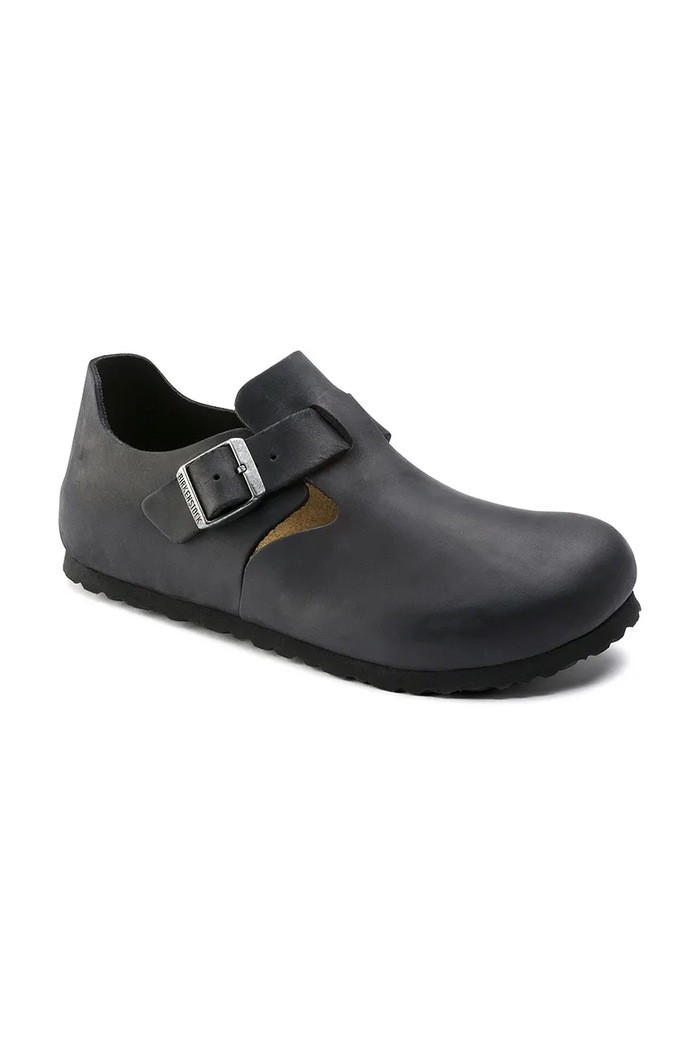 Birkenstock London pantofi cu toc plat pentru bărbați din piele 166543 negru SS26