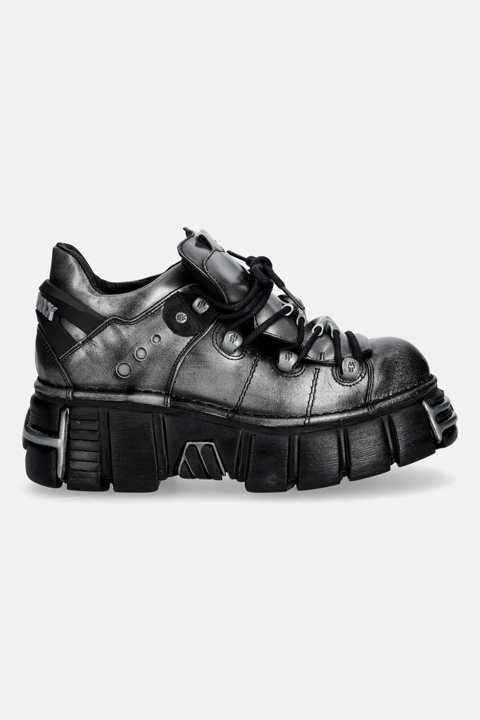 Δερμάτινα κλειστά παπούτσια New Rock PULIK ACERO, TOWER NEGRO ACERO + lateral + M.120N.C76 γκρί SS26