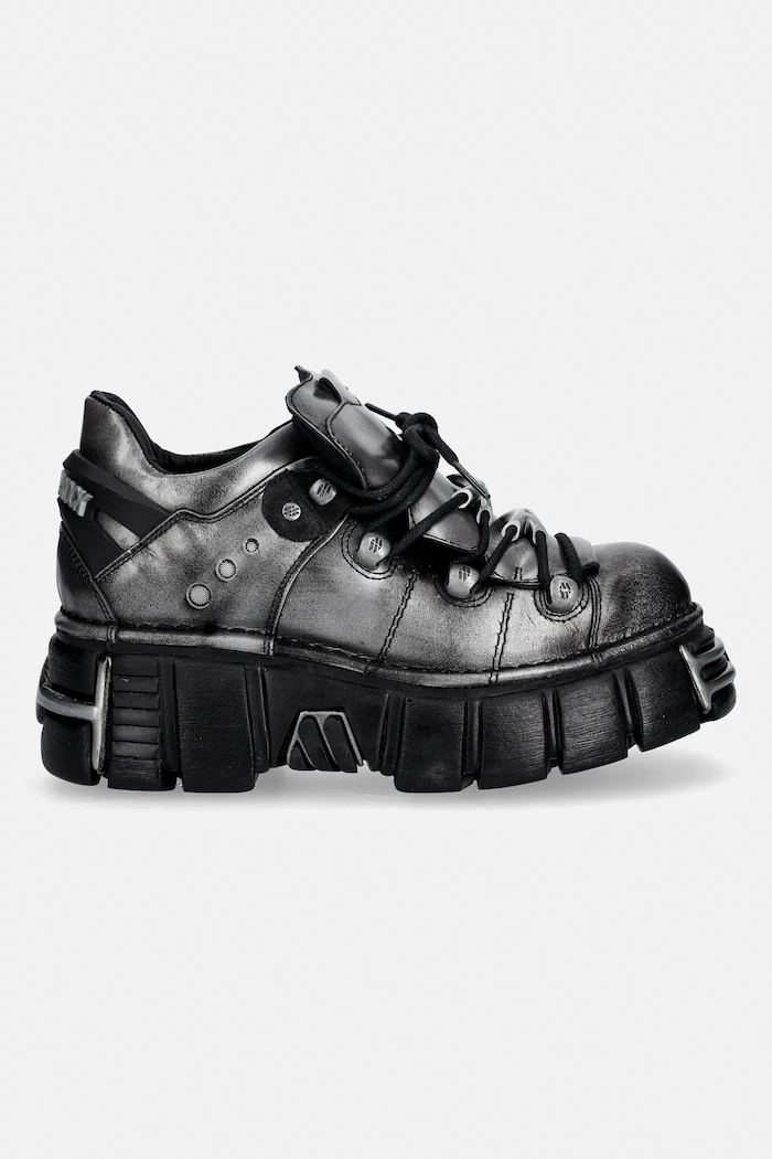 Δερμάτινα κλειστά παπούτσια New Rock PULIK ACERO, TOWER NEGRO ACERO + lateral + M.120N.C76 γκρί SS26