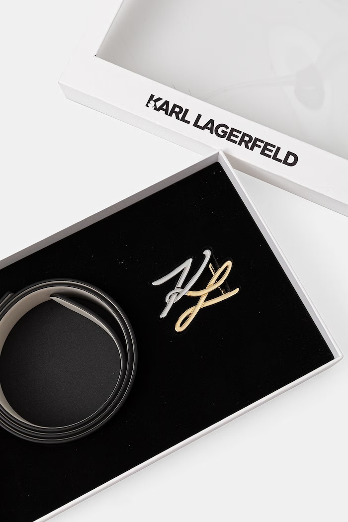 Karl Lagerfeld obojstranný opasok dámsky kožený K/AUTOGRAPH čierna B1W33044