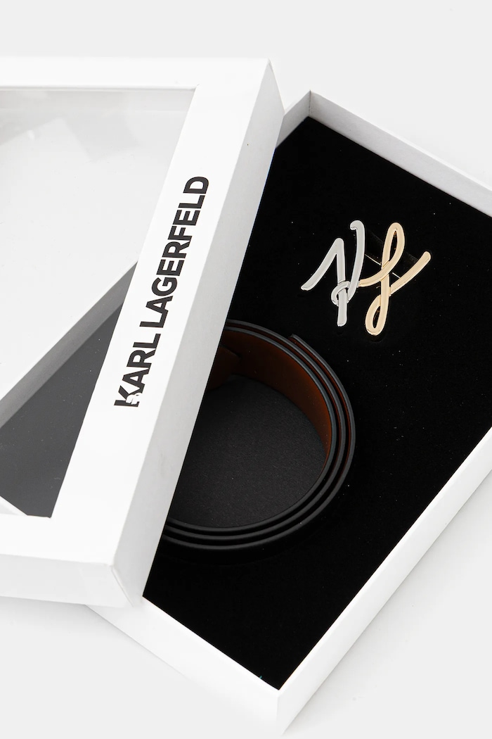 Karl Lagerfeld curea reversibilă pentru femei din piele K/AUTOGRAPH negru B1W33044