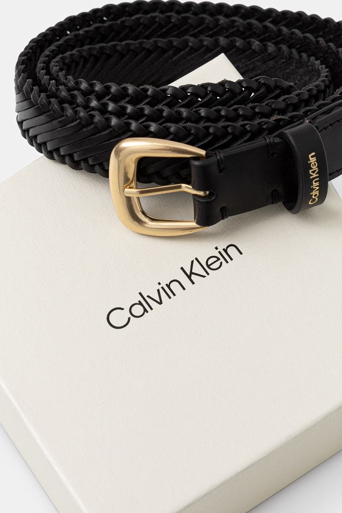 Dodatki Calvin Klein pleten pas ženski usnjen LV04F7087G črna