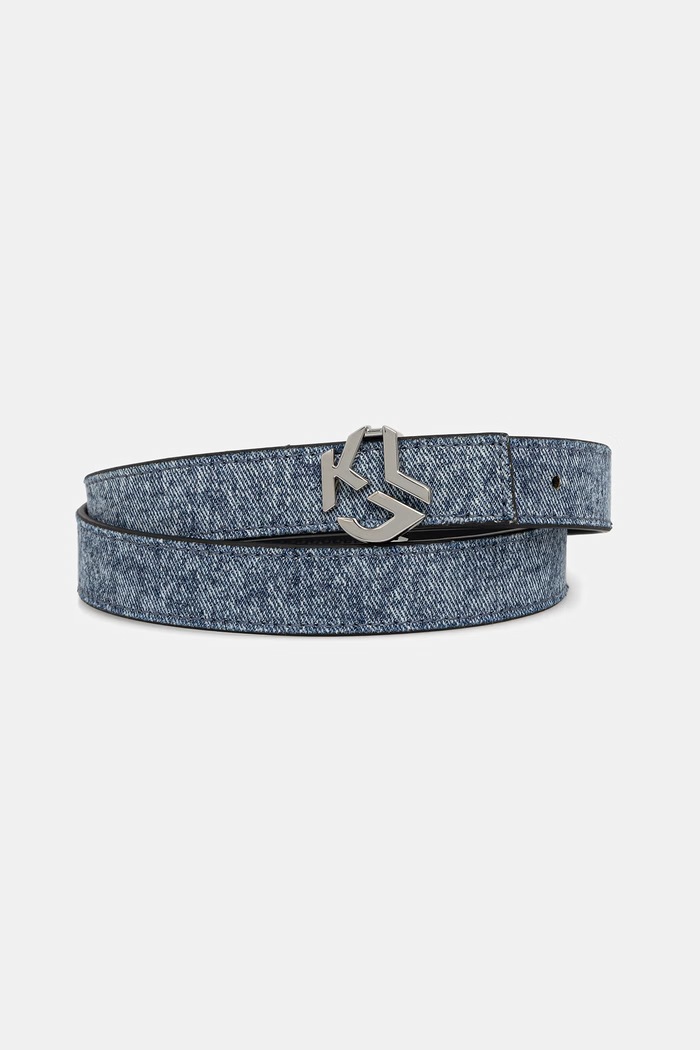 Pas Karl Lagerfeld Jeans Imitacija zrnatega usnja modra B2W33011