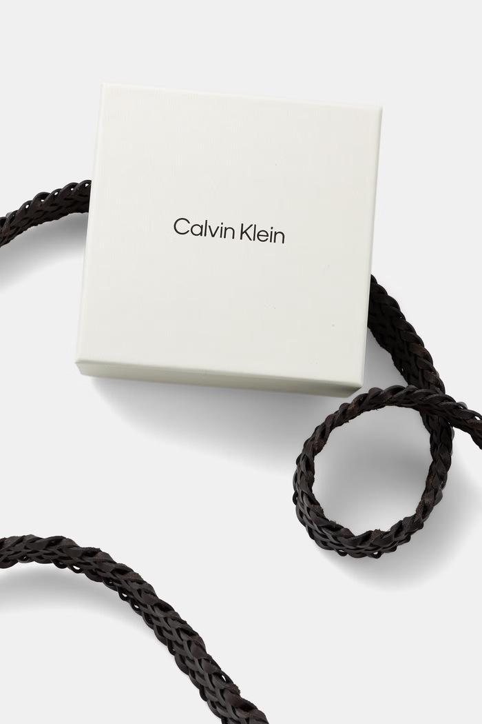 Doplňky Calvin Klein pletený pásek pánský kožený LV04D7061G hnědá
