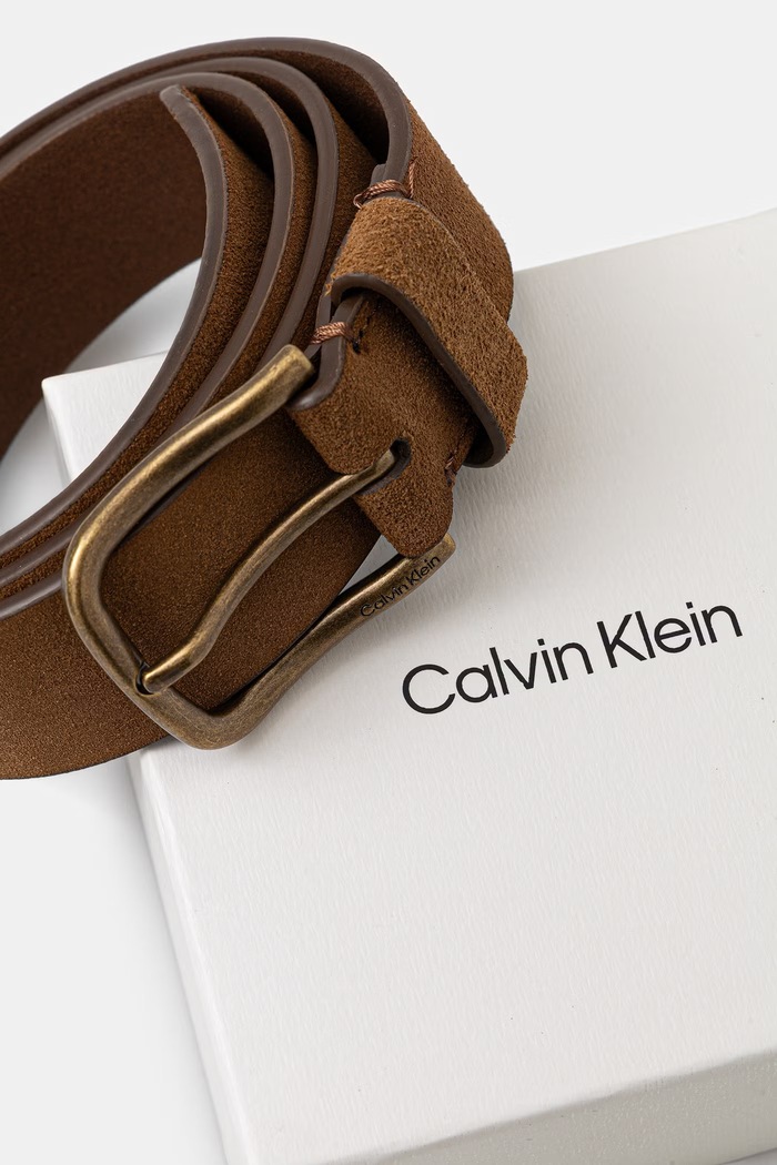 Doplňky Calvin Klein pásek pánský semišový LV04D7070G hnědá