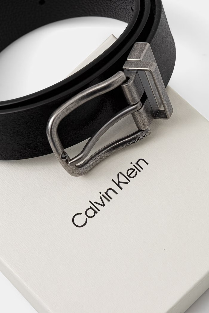 Dodatki Calvin Klein dvostranski pas moški usnjeni LV04D7071G črna