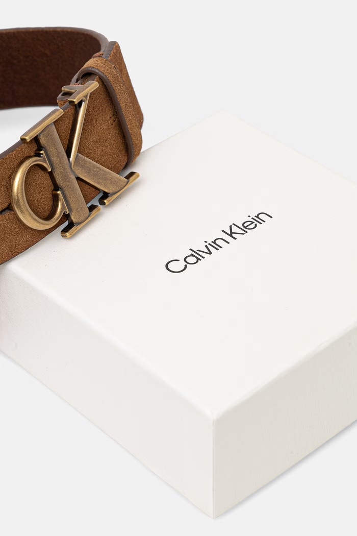 Doplňky Calvin Klein pásek pánský semišový LV04D7084G hnědá