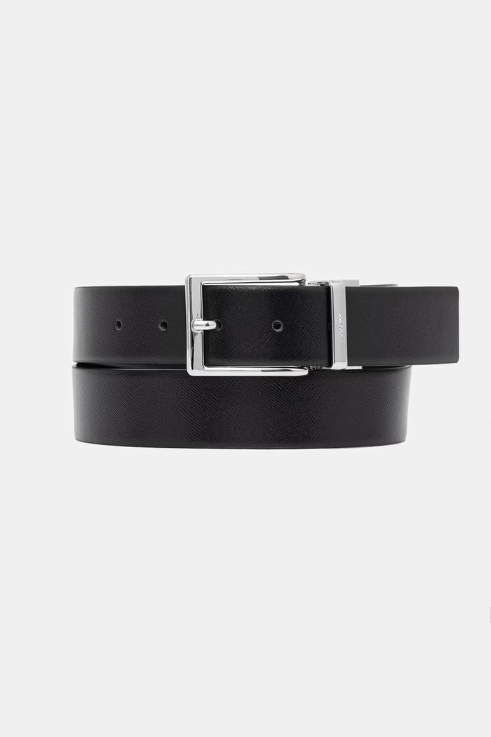Obojstranný opasok Guess MILANO usňová koža čierna BM7866.P6135