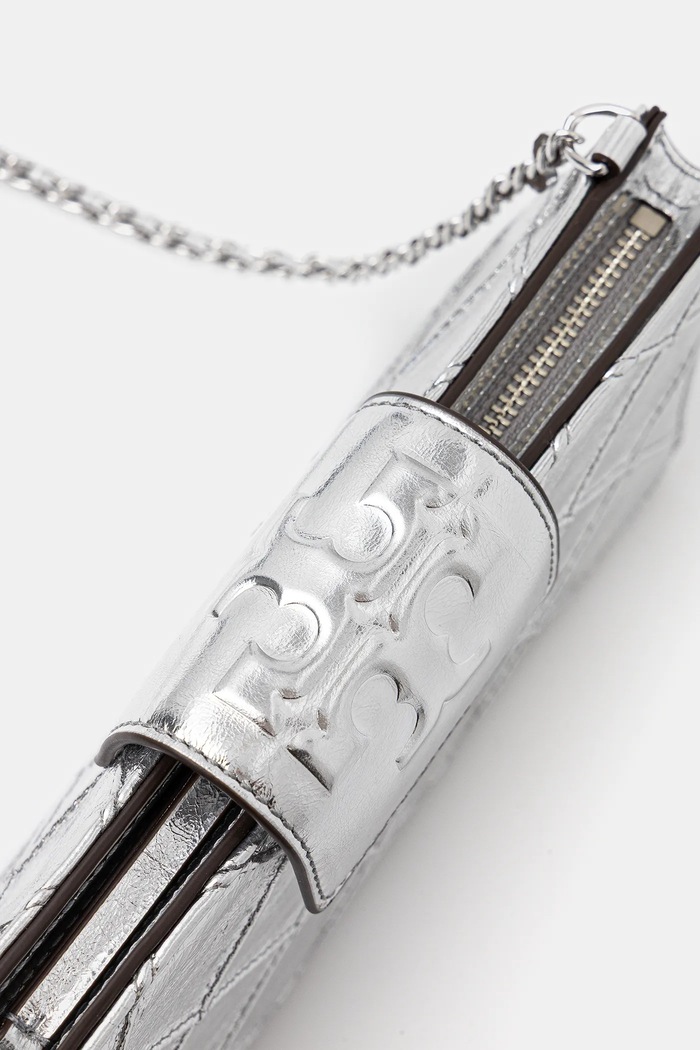 Kožená kabelka Tory Burch Fleming stříbrná 175190.040