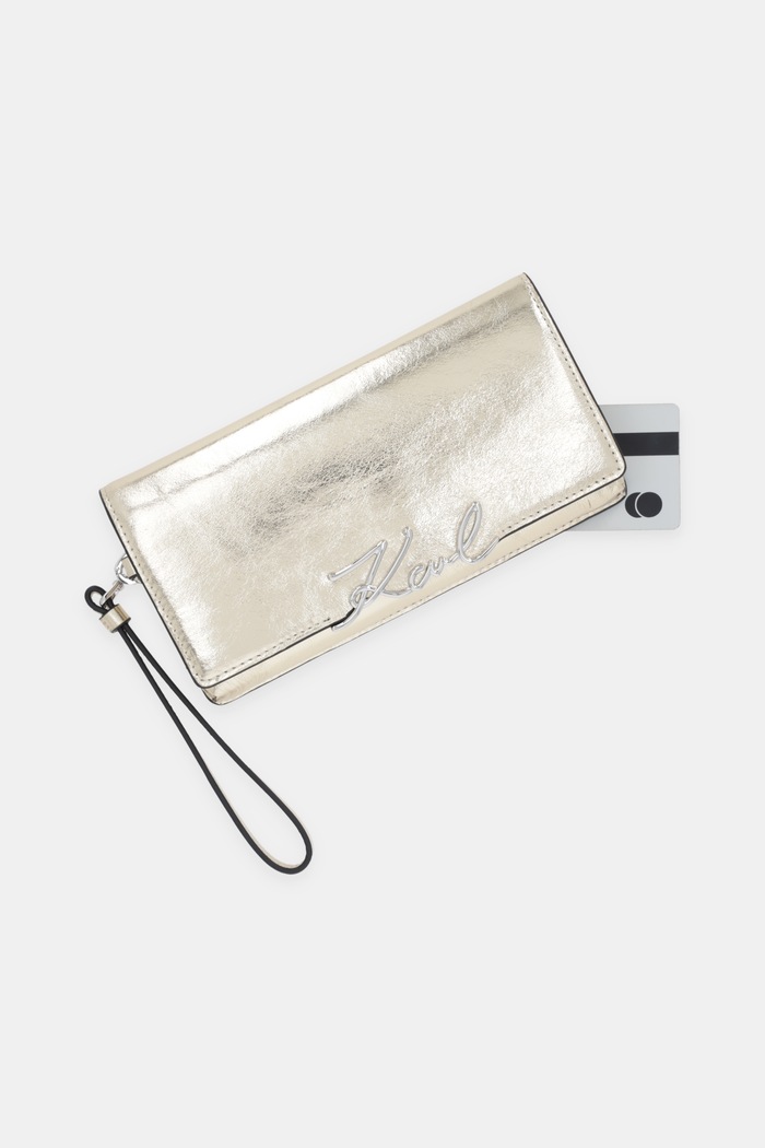 Karl Lagerfeld portfel skórzany K/SIGNATURE złoty B1W32077