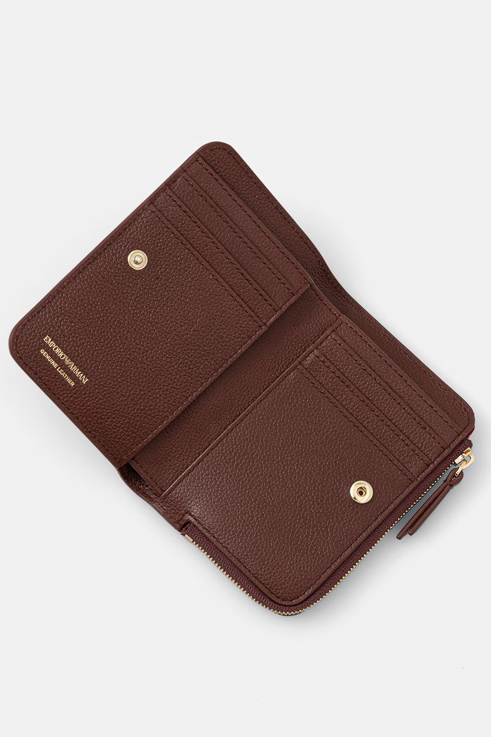 Akcesoria Emporio Armani portfel damski skórzany EW000369.AF19568 brązowy