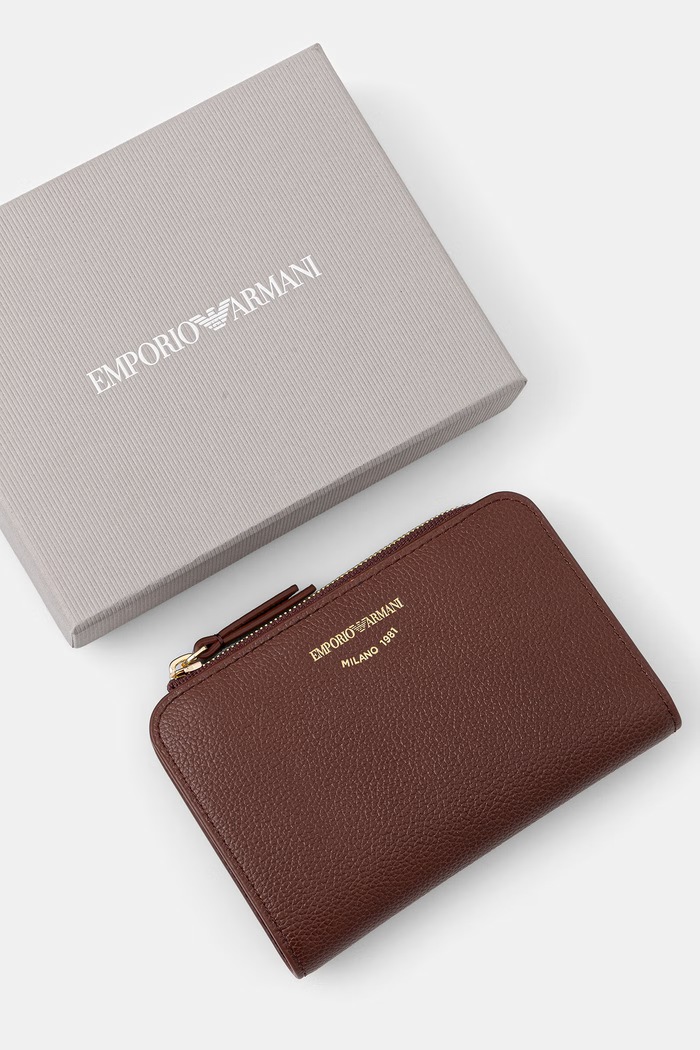 Emporio Armani portfel damski skórzany brązowy EW000369.AF19568