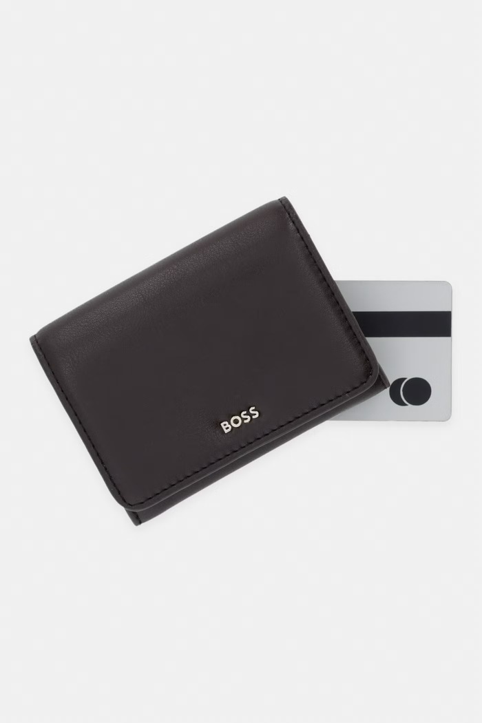 BOSS Peňaženka dámska kožená NUMAH Flap Cardholde hnedá 50564186