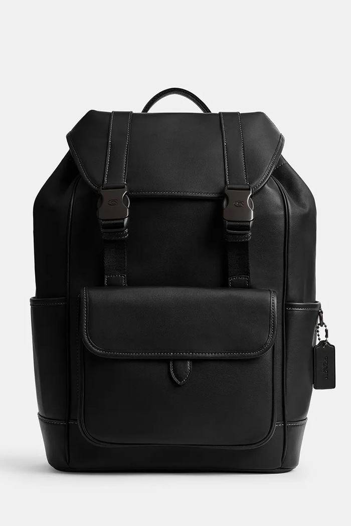 Шкіряний рюкзак Coach League Flap Backpack гладкий чорний CU072