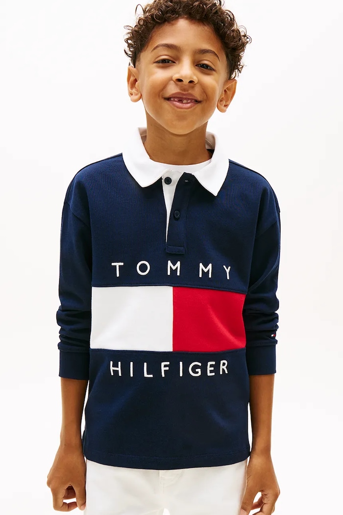 Tommy Hilfiger longsleeve din bumbac pentru copii fixat bleumarin KB0KB10354.128.176.PPY2
