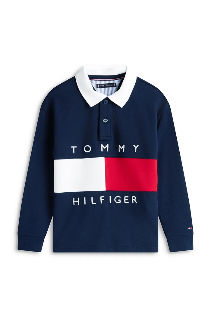 Tommy Hilfiger longsleeve din bumbac pentru copii KB0KB10354.128.176.PPY2 bleumarin SS26