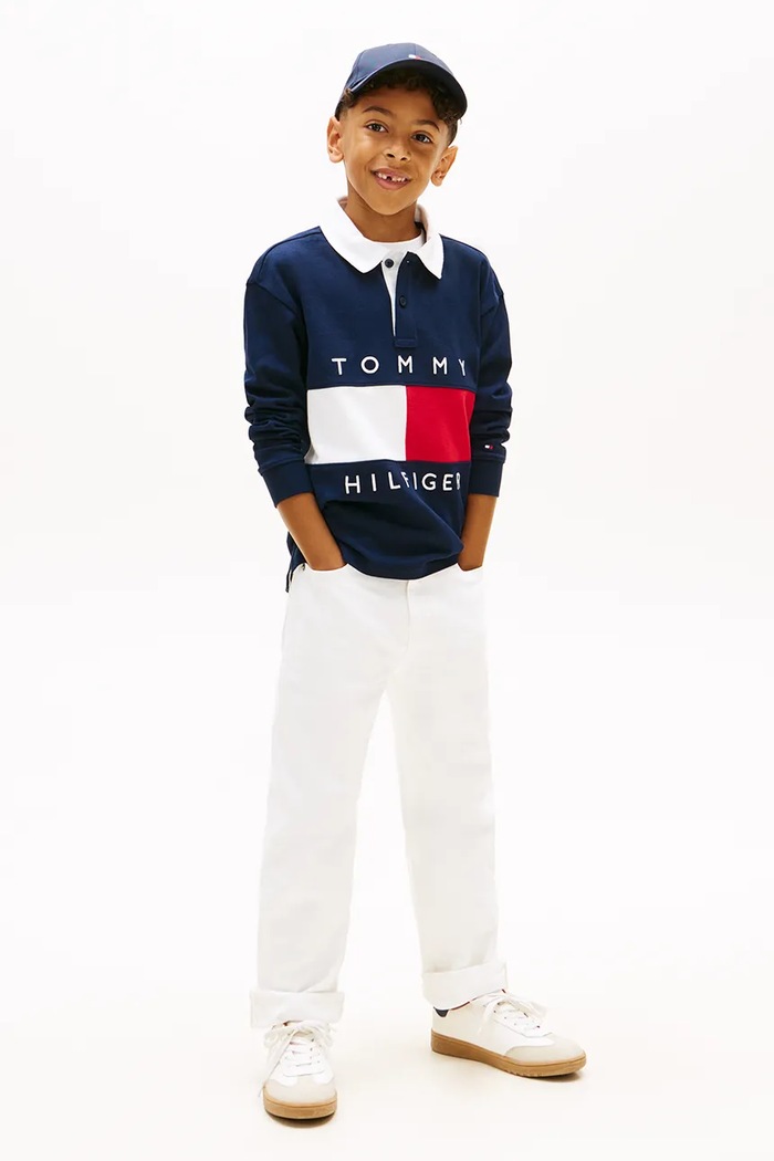 Băieți Tommy Hilfiger longsleeve din bumbac pentru copii KB0KB10354.128.176.PPY2 bleumarin