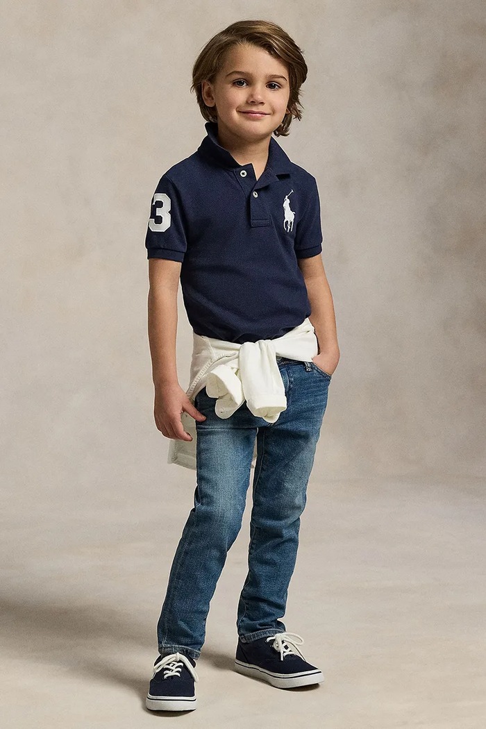 Detská bavlnená polokošeľa Polo Ralph Lauren tmavomodrá 322670257014