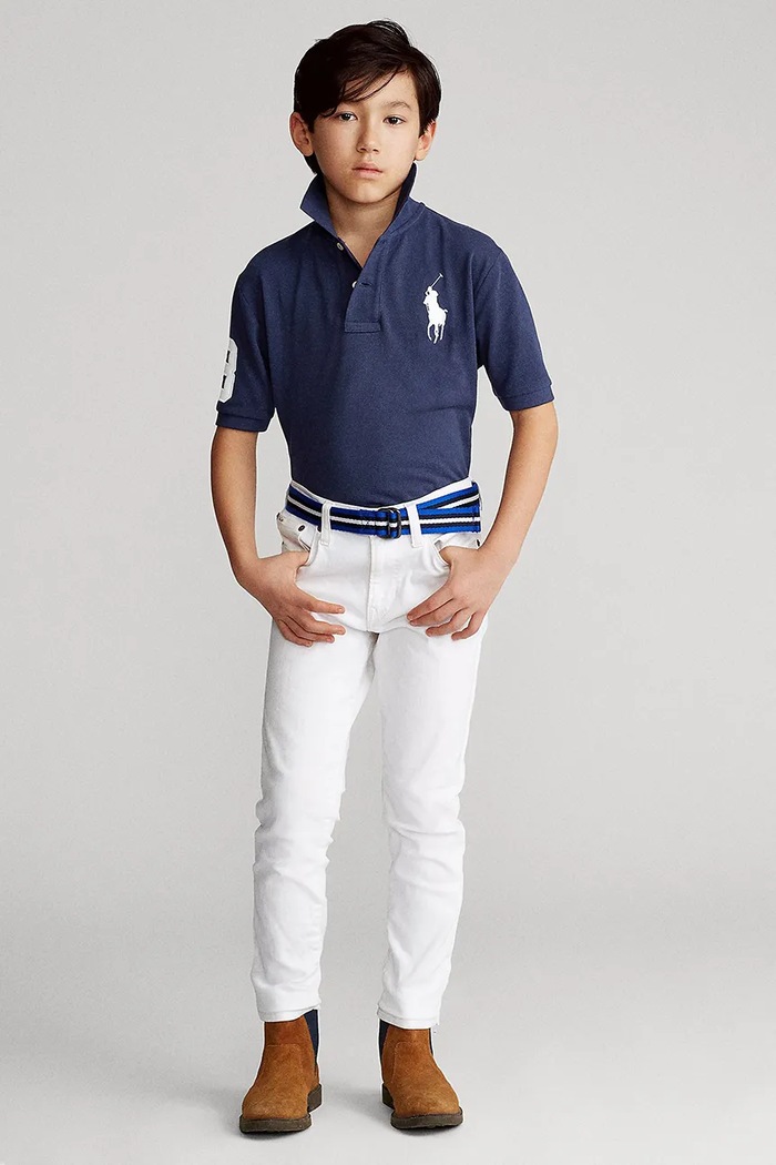 Detská bavlnená polokošeľa Polo Ralph Lauren tmavomodrá 323670257014