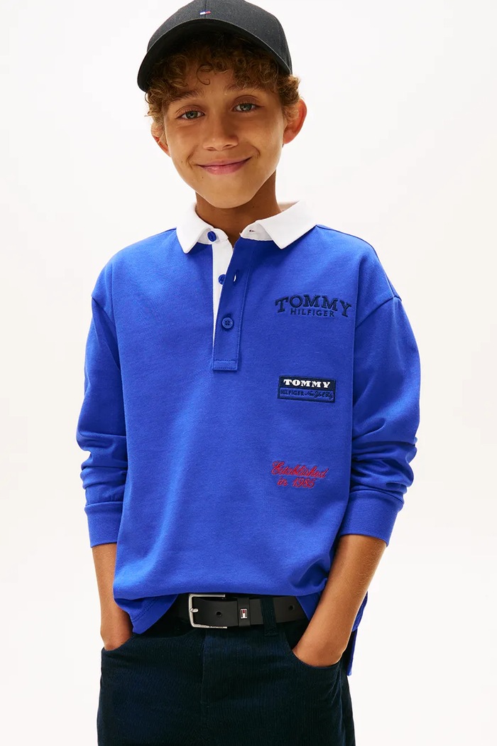 Dětské bavlněné tričko s dlouhým rukávem Tommy Hilfiger propínací modrá KB0KB10045.128.176.PPY2