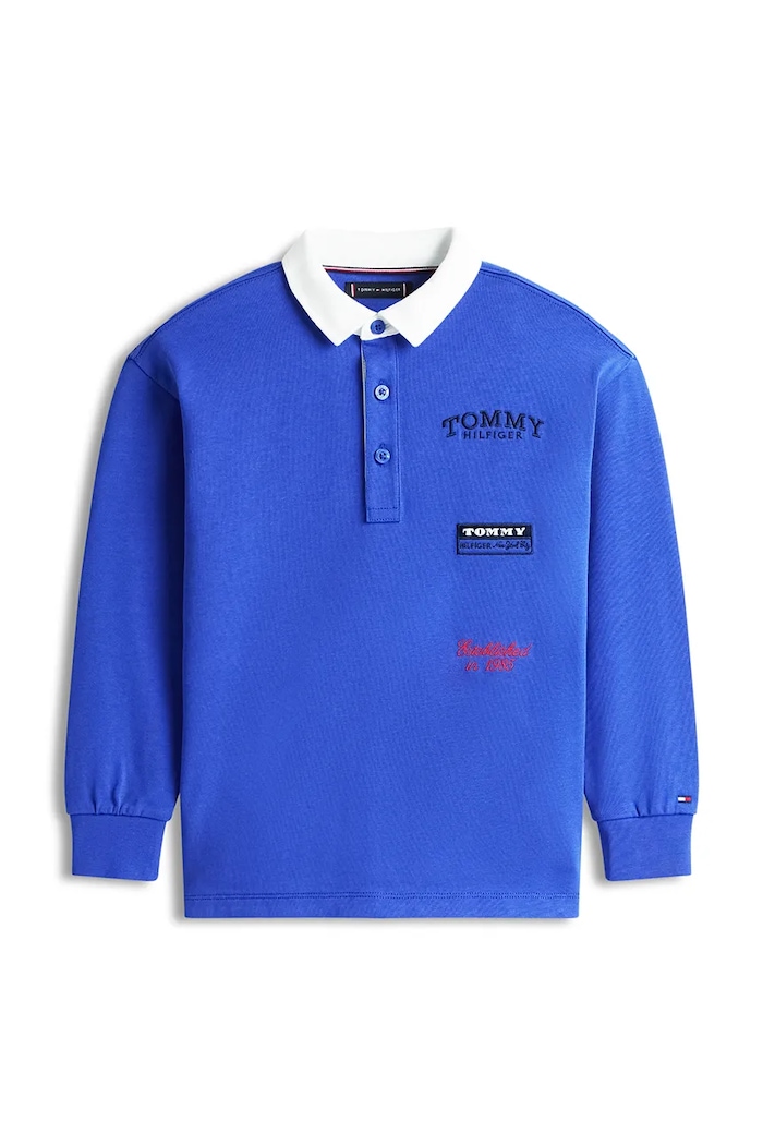 Dětské bavlněné tričko s dlouhým rukávem Tommy Hilfiger KB0KB10045.128.176.PPY2 modrá SS26