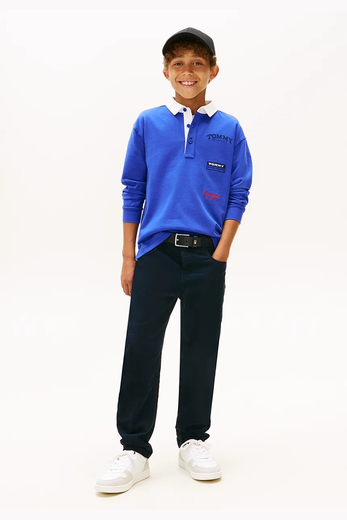 Dětské bavlněné tričko s dlouhým rukávem Tommy Hilfiger modrá KB0KB10045.128.176.PPY2