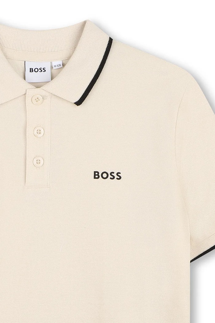 Chlapec Detská bavlnená polokošeľa BOSS J53169.114.150 béžová