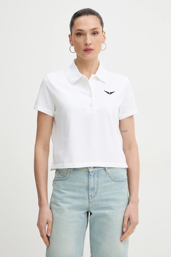 Pamučna polo majica ZADIG&VOLTAIRE bez uzorka bijela JWTS02792