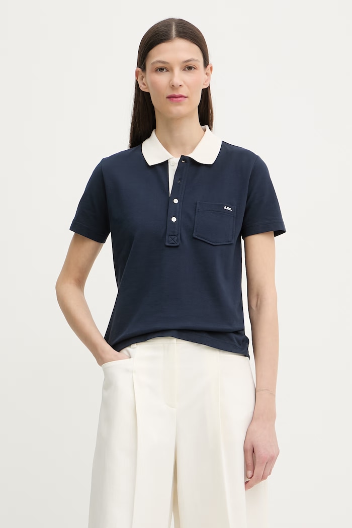 A.P.C. polo pentru femei, din bumbac bleumarin COGWZ.F26587