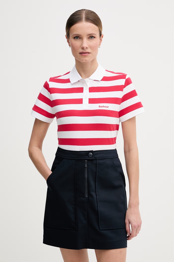 Barbour polo majica ženska bombažna Ashbourne rdeča LML0887