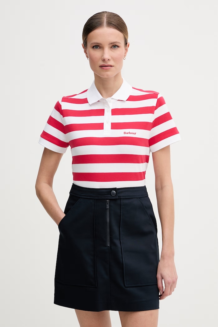 Barbour polo majica ženska bombažna Ashbourne rdeča LML0887