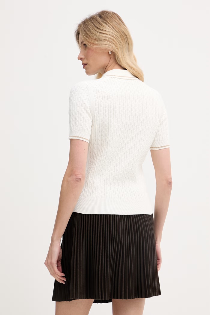 Odjeća Lacoste pletena polo majica s pamukom za žene AF0972 bež